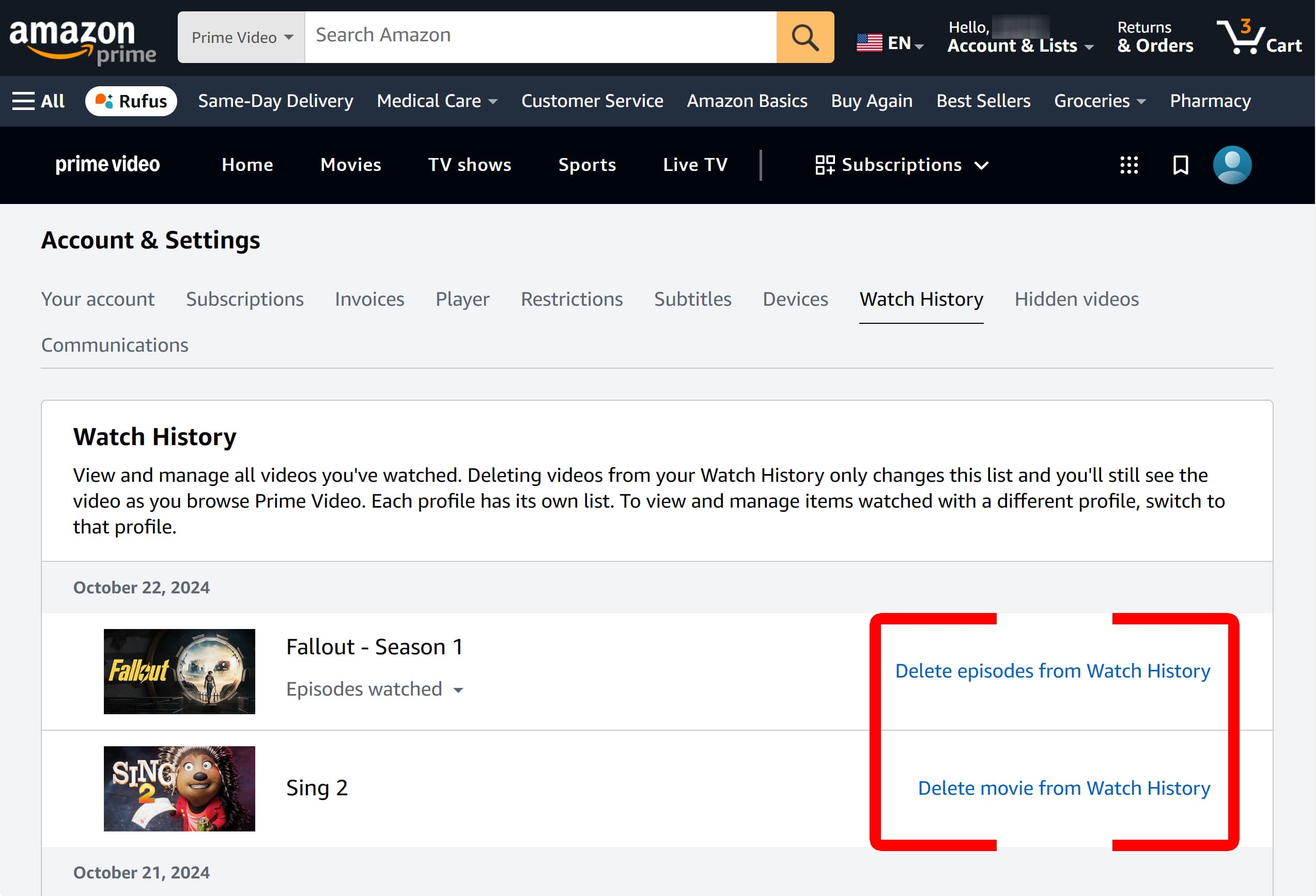 How to Delete Amazon Prime Watch History
