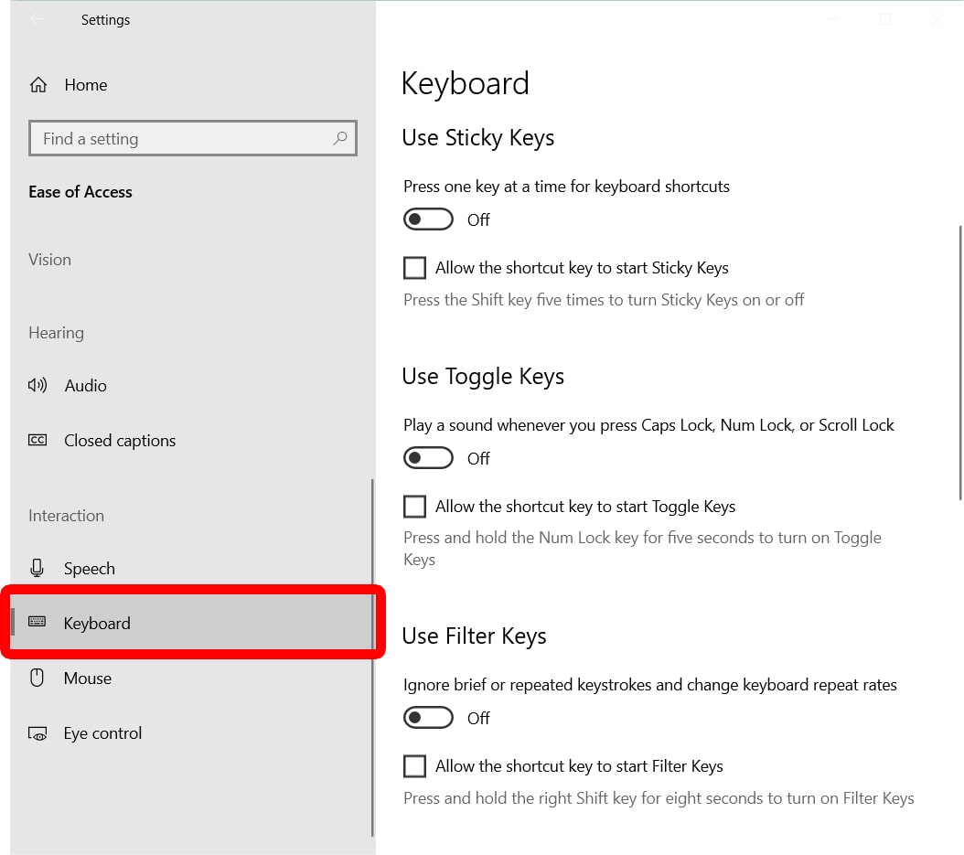 How to Turn off Sticky Keys in Windows 10