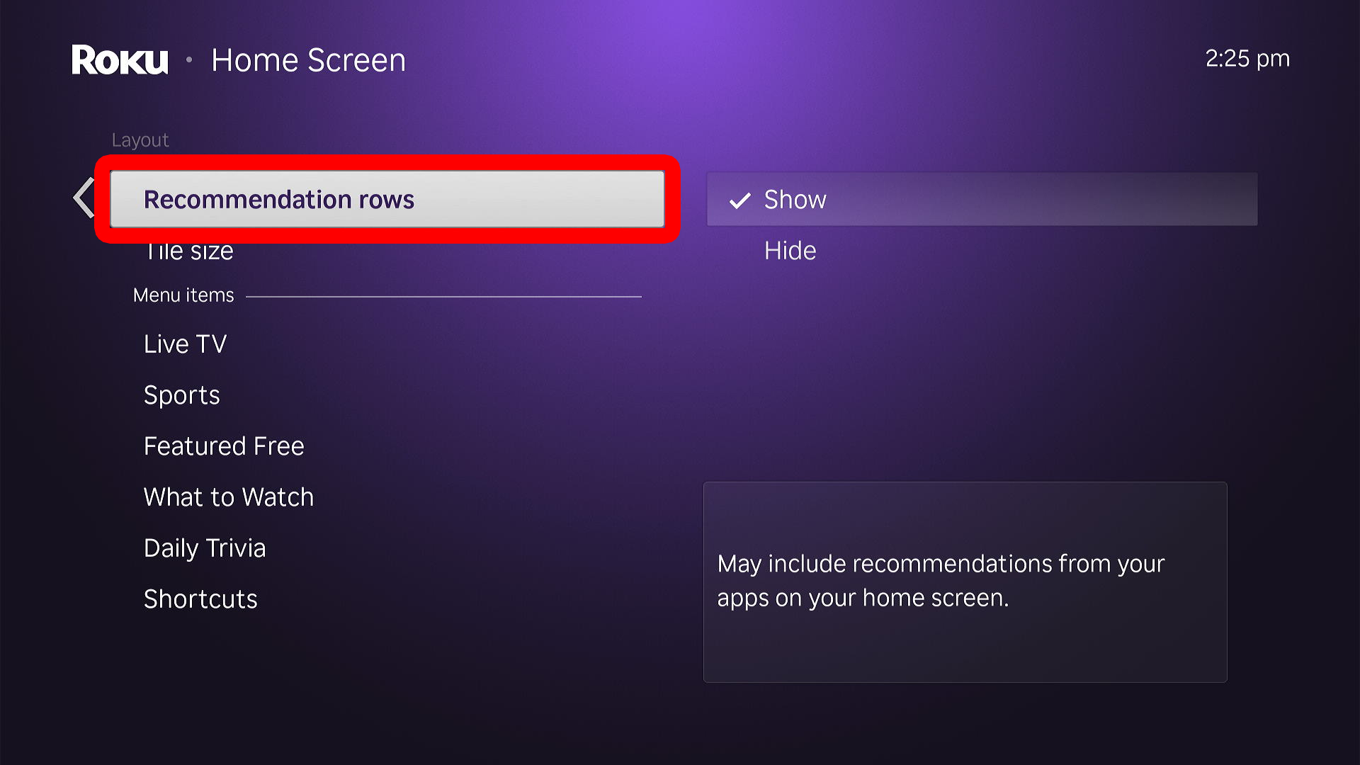 How to Remove Recommendations Row from Roku
