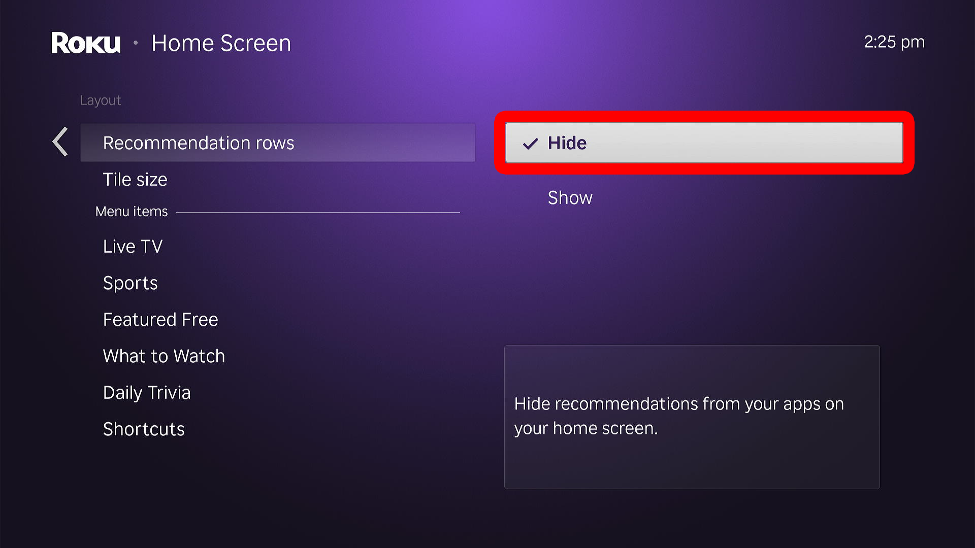 How to Remove Recommendations Row from Roku