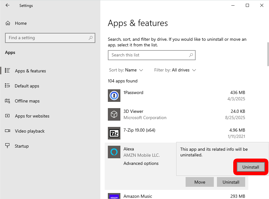 How to Uninstall Apps from Settings