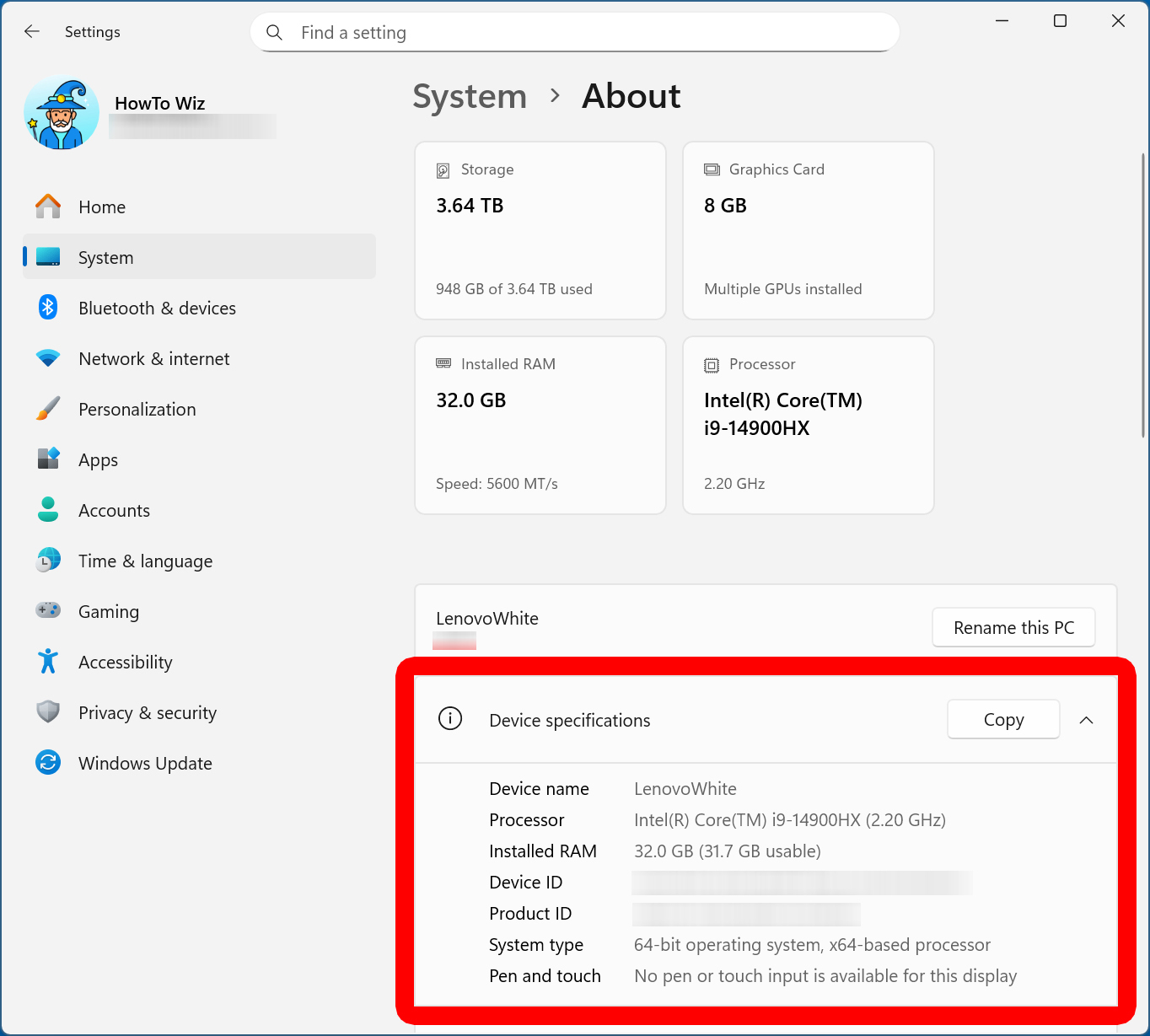 How to See Basic Specs in Windows 11