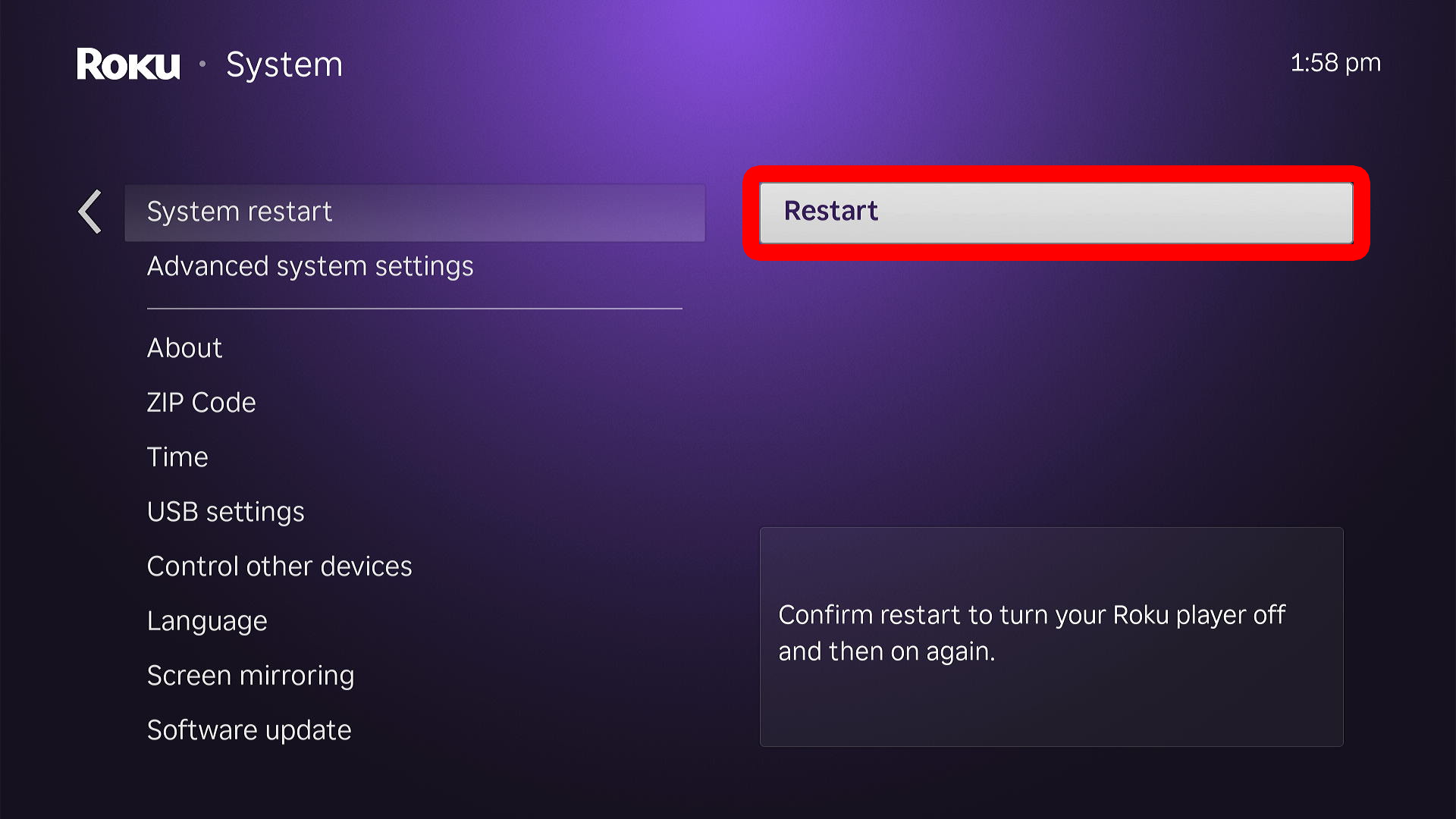 How to Restart Roku in the Settings Menu